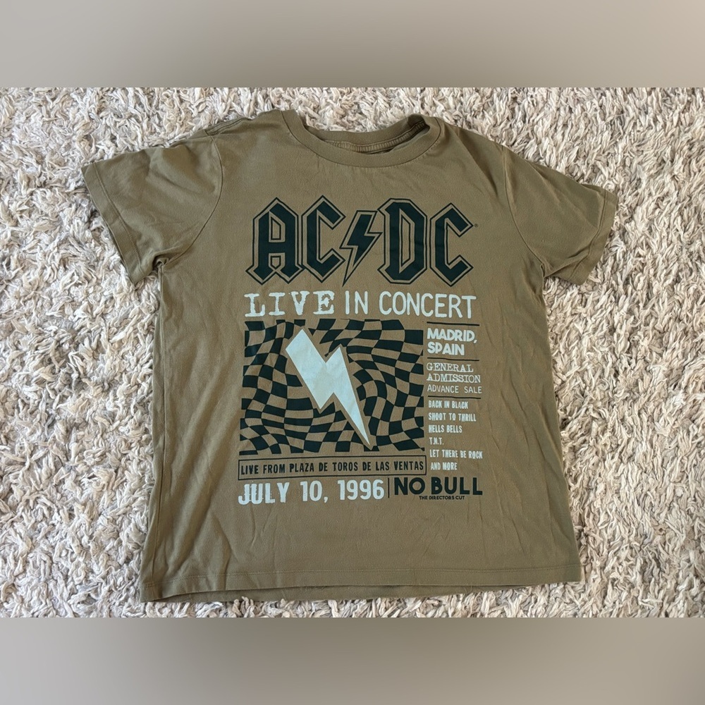 AC/DC Graphic T-Shirt in Olive Green Junior Womens Size Large
